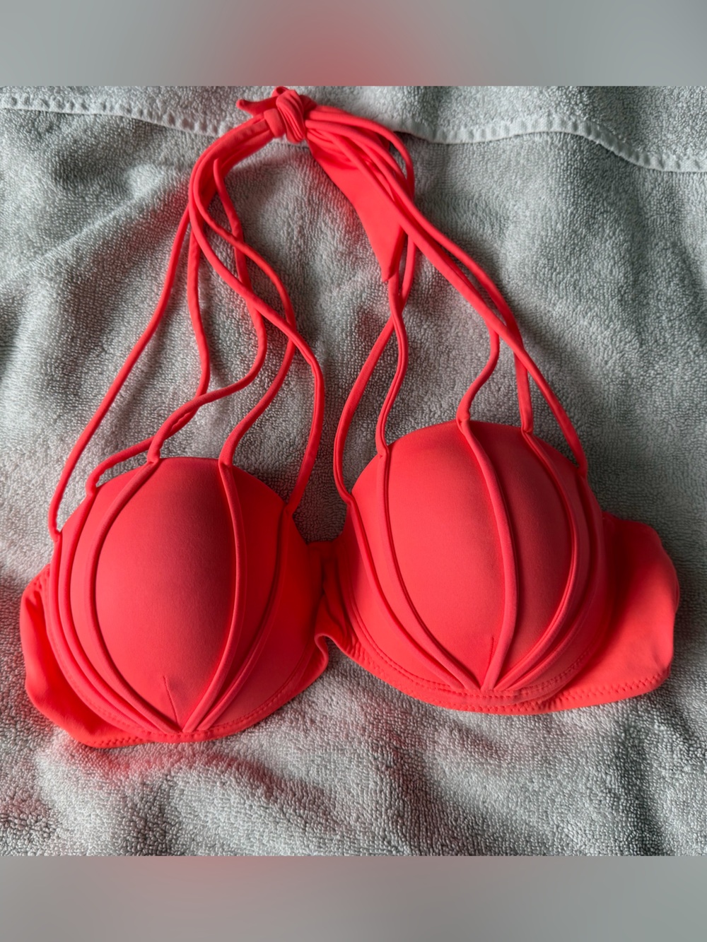 Neon Coral Strappy Padded Bikini Top